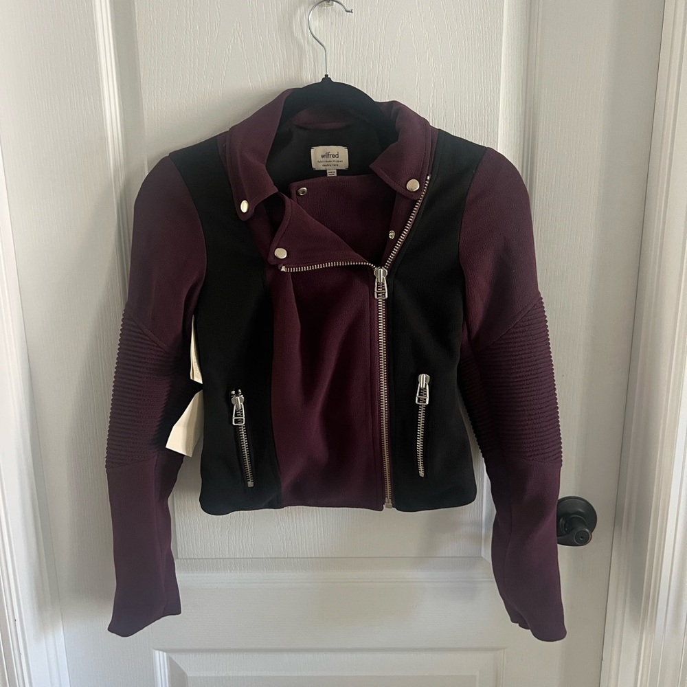 Wilfred Two-Tone Moto Jacket in Cabernet and Black